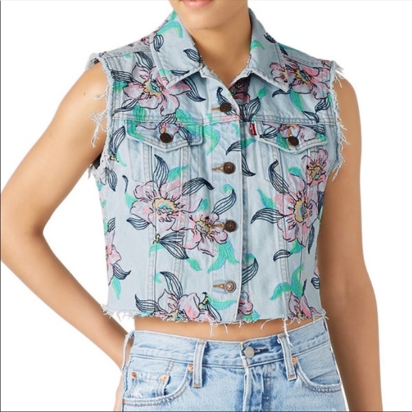 LEVI’S Premium Embroidered Floral Denim Crop Vest - Picture 5 of 14